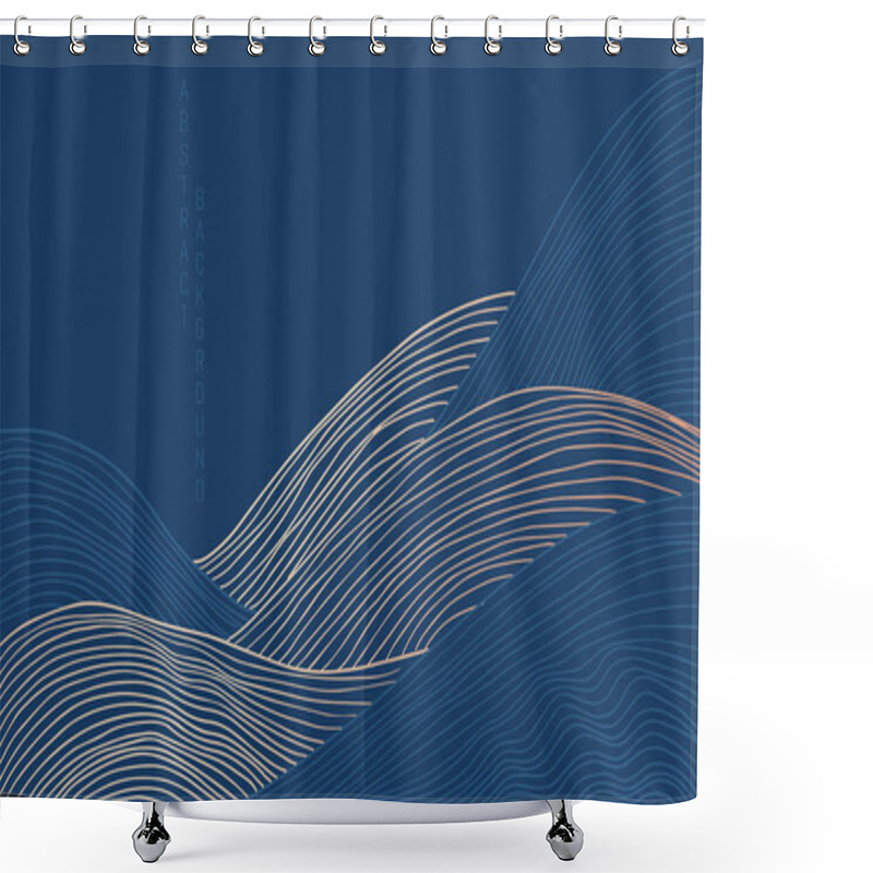 Personality   Abstract Grid Landscape Background In Asian Style, Blue And Gold Shower Curtains