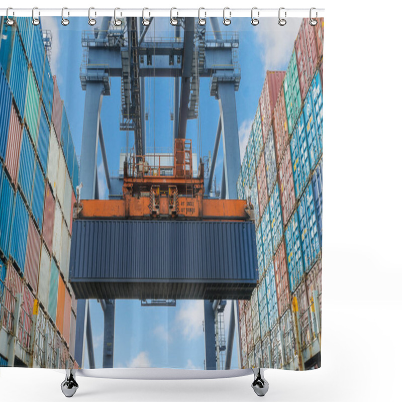 Personality  Shore Crane Lifts Container During Cargo Operation In Port Shower Curtains