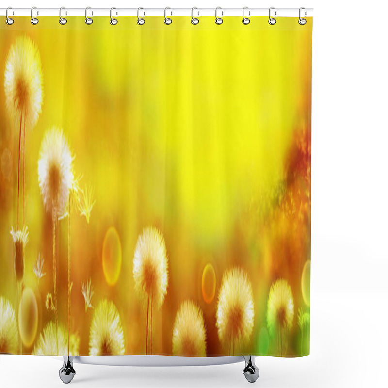 Personality  Flower Panorama. Blurred Nature Background. Fluffy Flowers, Copy Space. In The Spring, Summer. Subtle Artistic Image. Bright Warm Natural Background. Shower Curtains