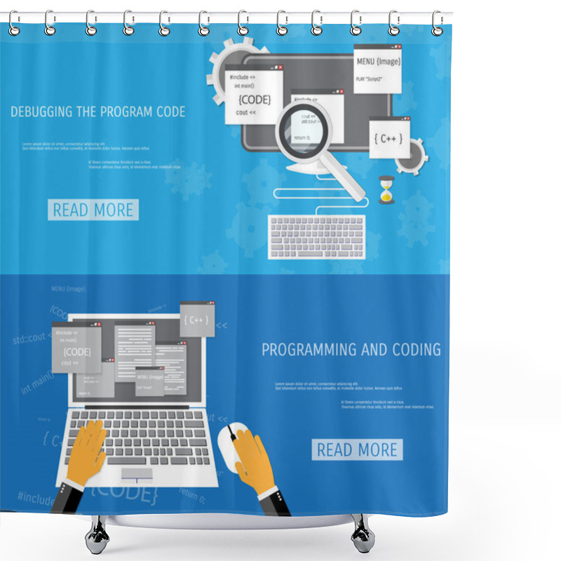 Personality  Vector Flat Concept Of Programming And Coding Shower Curtains