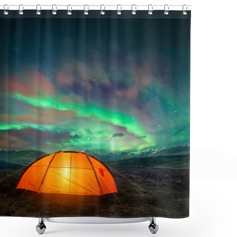 Personality  Camping UNder The Northern Lights Shower Curtains