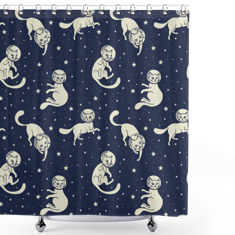 Personality  Cute Doodle Cat-astronauts Floating In Space Shower Curtains