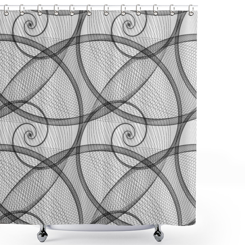 Personality  Monochrome Wired Spiral Pattern Fractal Shower Curtains