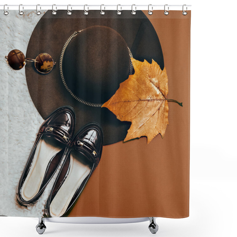 Personality  Be Stylish In Autumn. Shoes. Fashion Accessories. Hat And Sungla Shower Curtains