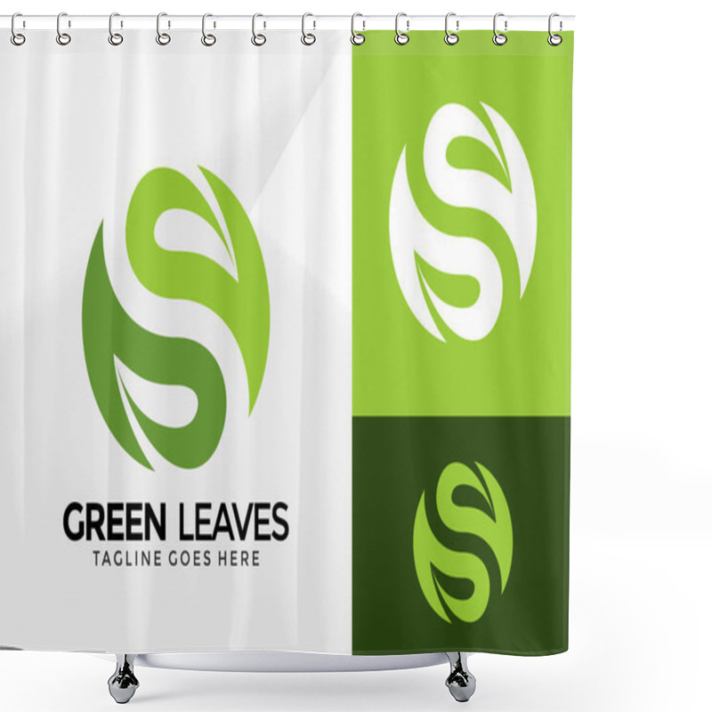 Personality  Letter S Green Leaf Logo Design, Brand Identity Logos Designs Vector Illustration Template Shower Curtains