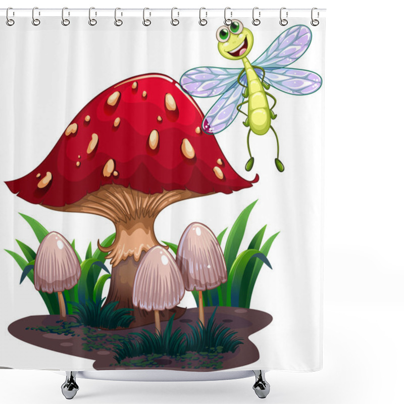 Personality  A Dragonfly Flying Beside The Mushrooms Shower Curtains