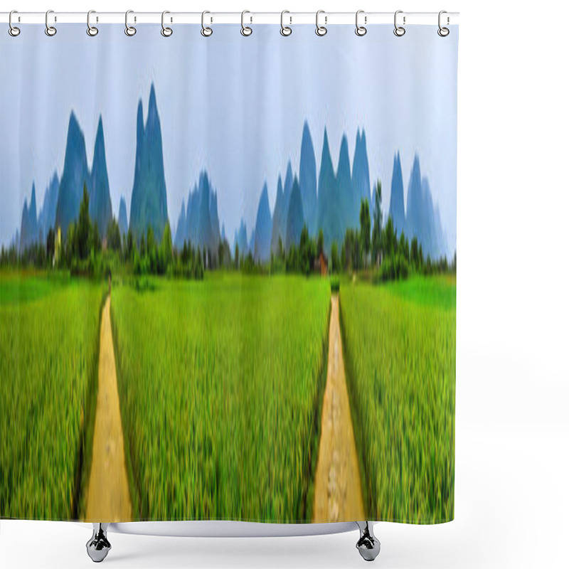 Personality  Yangshuo 360 Degree Parorama Ricefields, Karst Mountain Landscap Shower Curtains