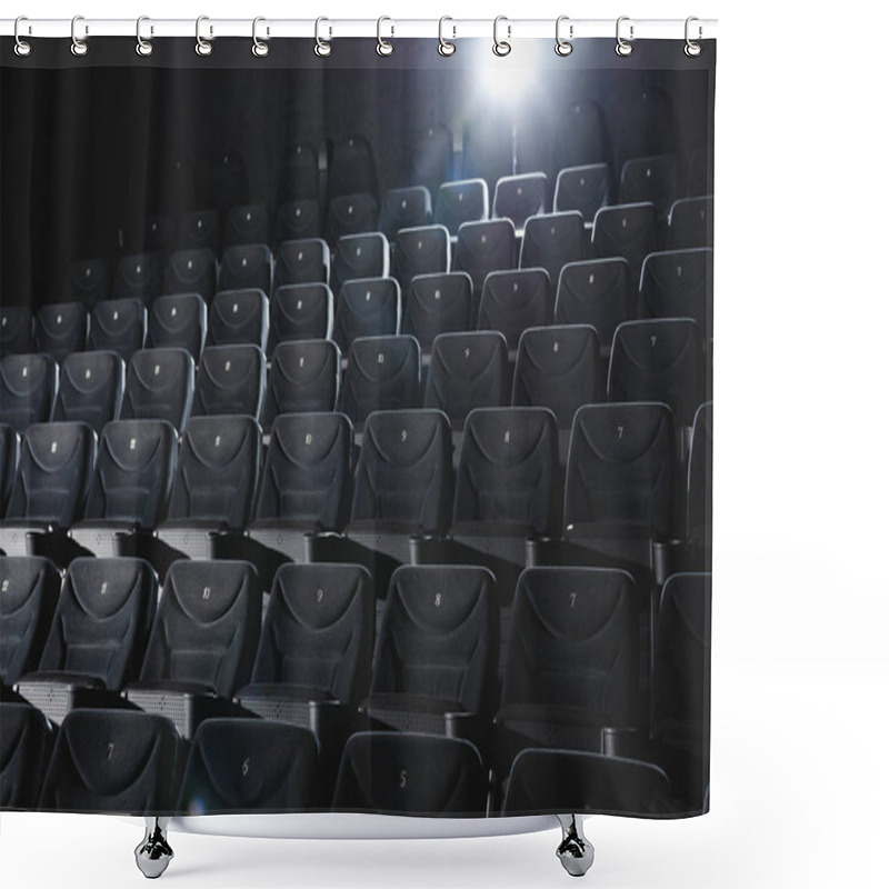 Personality  Cinema Hall With Rows Of Grey Seats In Darkness  Shower Curtains