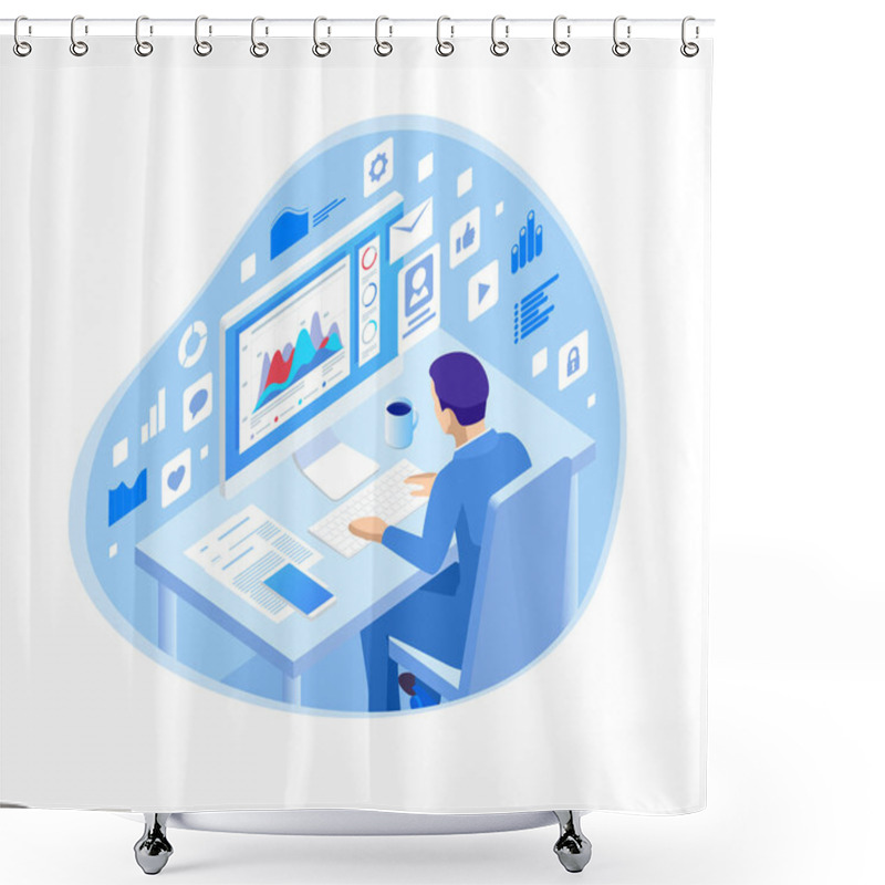 Personality  Isometric Programmer Coding New Project Sitting On Computer With Command Line Web Development, Programming Concept Banner Digital Devices Programmer Creating Website Writing Computer Software Shower Curtains