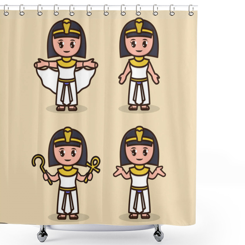 Personality  Set Of Cute Cleopatra Egypt Mascot Design Illustration Shower Curtains