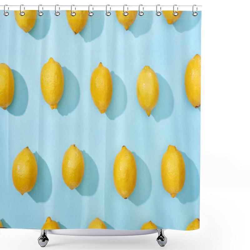 Personality  Pattern Of Ripe Yellow Lemons On Blue Background With Shadows Shower Curtains