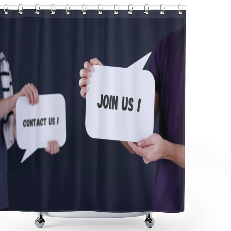 Personality  'Contact Us' And 'Join Us' Speech Bubbles Shower Curtains