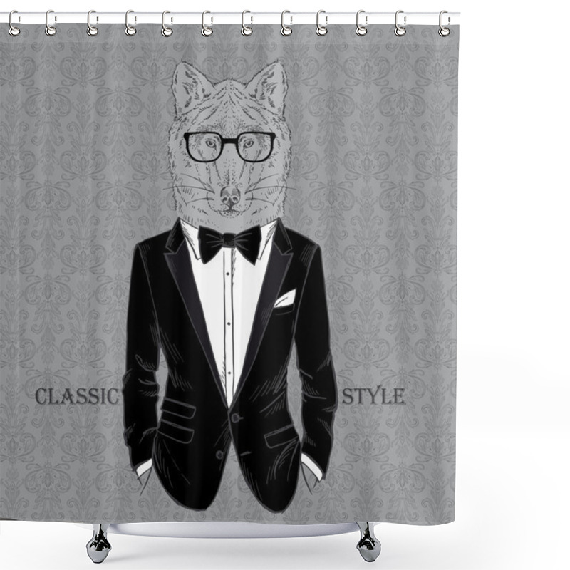 Personality  Fashion Illustration Of Wolf Dressed In Dinner Jacket, Classic Style Shower Curtains