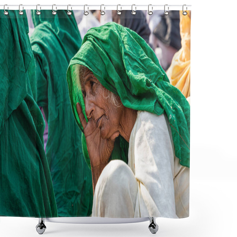 Personality  Portrait Of A Lady Farmers At Delhi Border,they Are Protesting At Delhi Border Against The New Farm Law. Shower Curtains