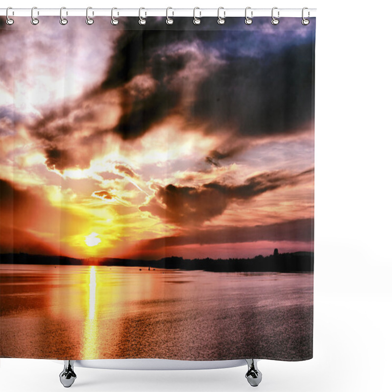 Personality  Sunset Over Lake Shower Curtains