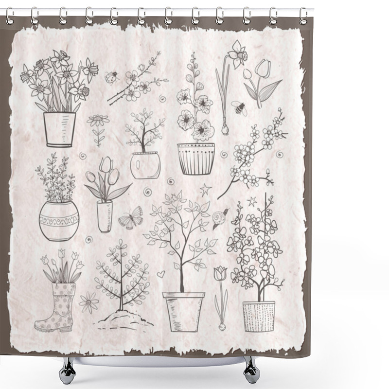 Personality  Sketch Garden Flowers Shower Curtains