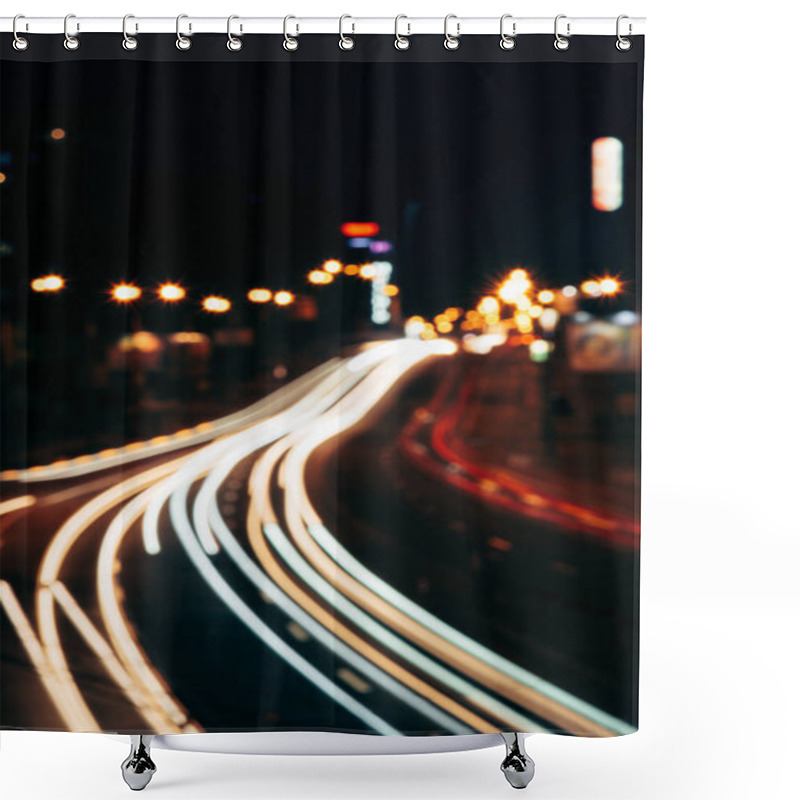 Personality  Blurred View Of Night City Street And City Lights Shower Curtains