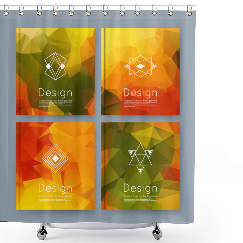 Personality  Abstract Composition, Orange, Green Business Card Set, Info Text, Elegant Geometric Font Texture, Brochure Title Sheet, Creative Figure Icon, Amber Crystal Facets, Sale Flyer Fiber, EPS10 Banner Form Shower Curtains