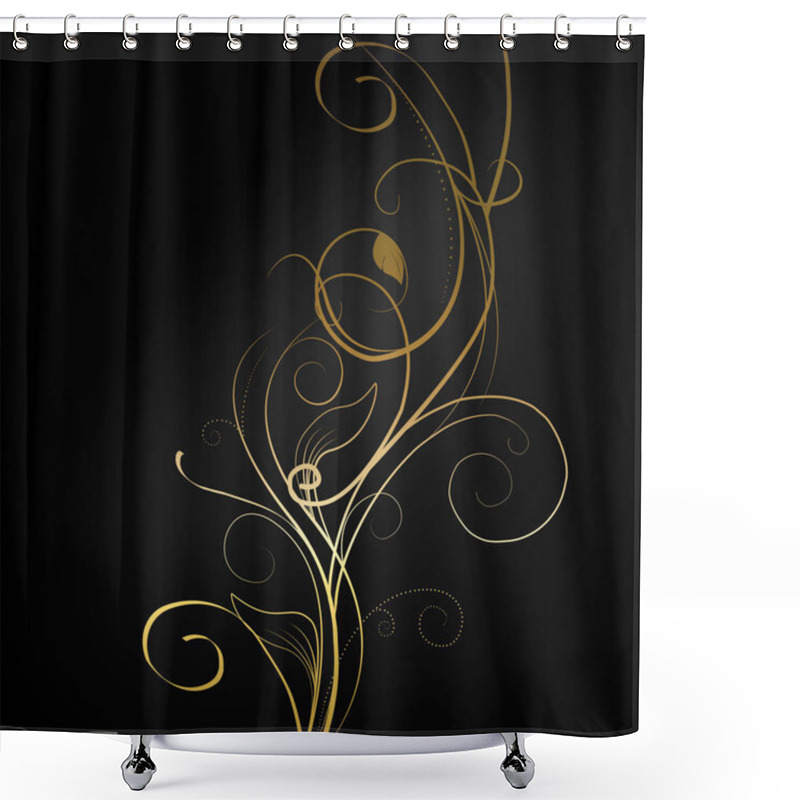 Personality  Golden Wavy Abstract Digital Composition With Swirls On Dark Background Shower Curtains