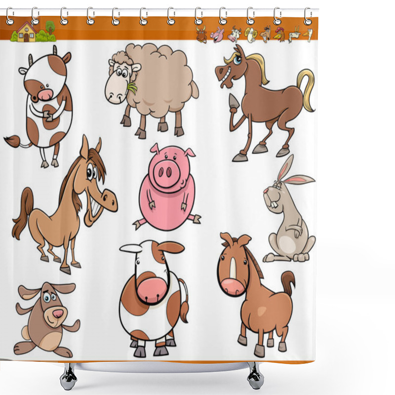 Personality  Farm Animals Set Cartoon Illustration Shower Curtains