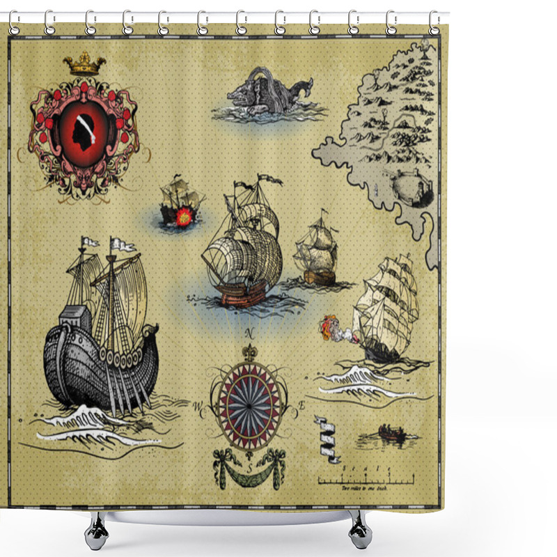 Personality  Antique Map Elements Shower Curtains