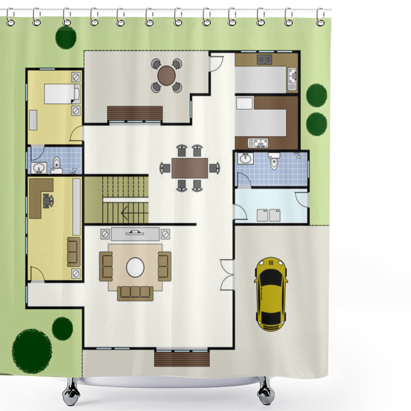 Personality  Floorplan Architecture Plan House Shower Curtains