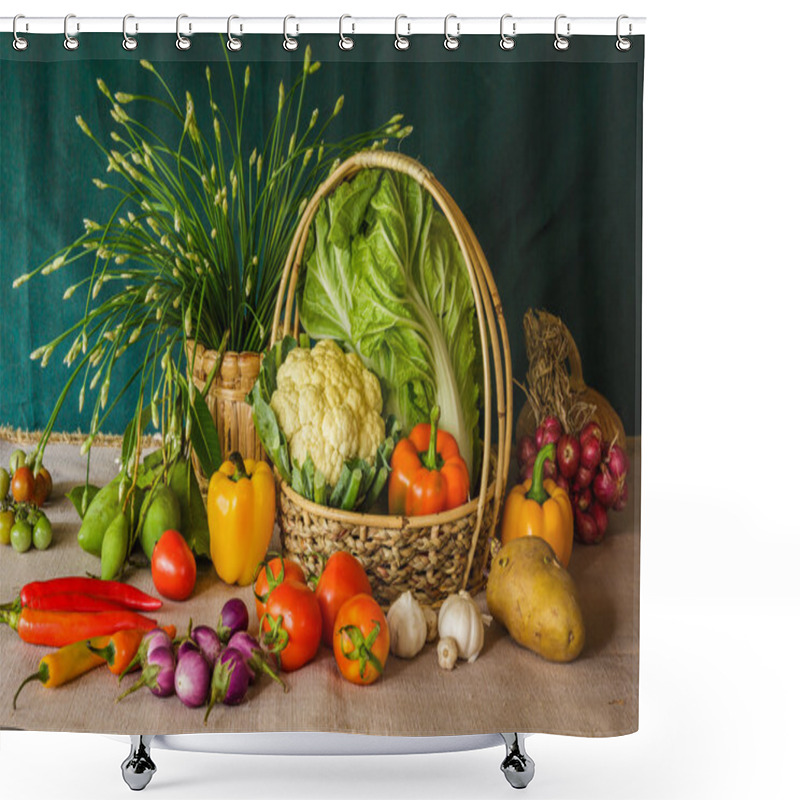 Personality  Still Life  Vegetables, Herbs And Fruits. Shower Curtains