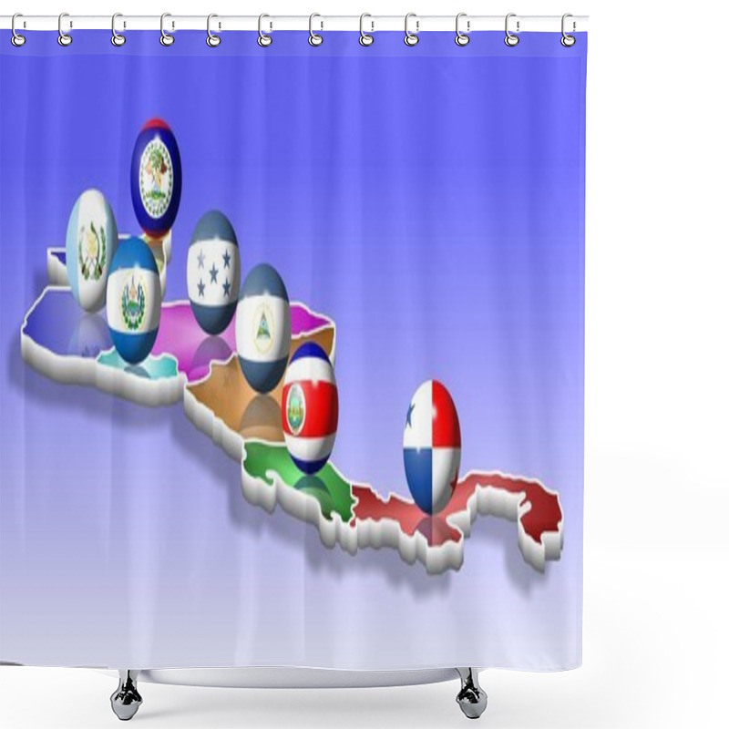 Personality  A Map Of Seven Central American Countries With Their Flags Shaped As Balls Shower Curtains