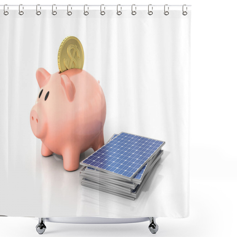 Personality  Concept Of Saving Money If Using Solar Energy. Solar Panels Near Shower Curtains