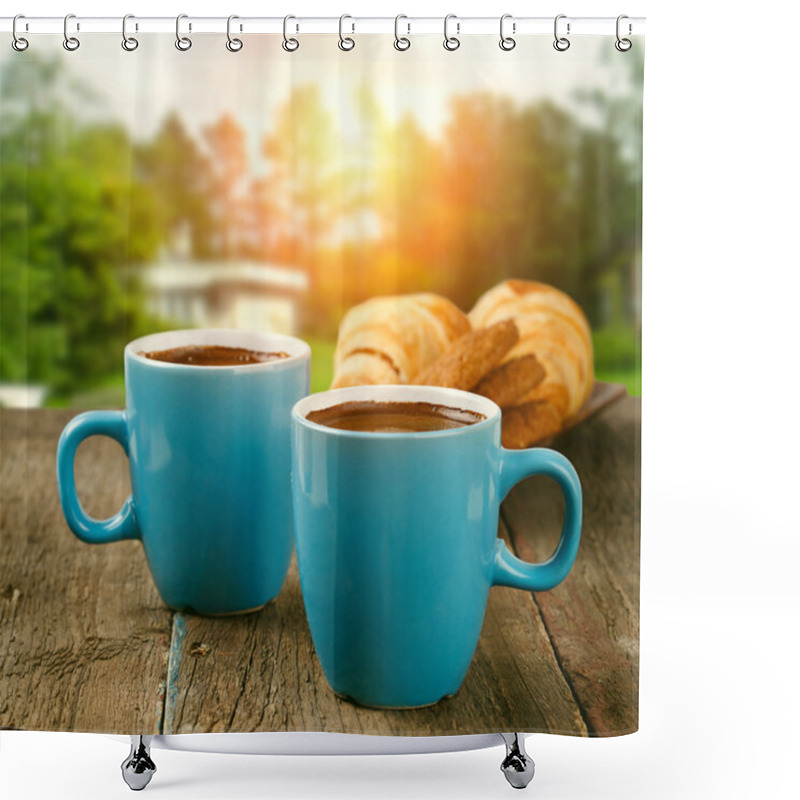 Personality  Two Cups Of Coffee In Morning Garden Shower Curtains