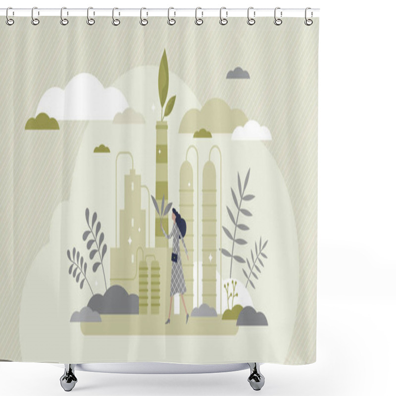 Personality  Green Industry With Alternative Sustainable Eco Energy Tiny Persons Concept Shower Curtains