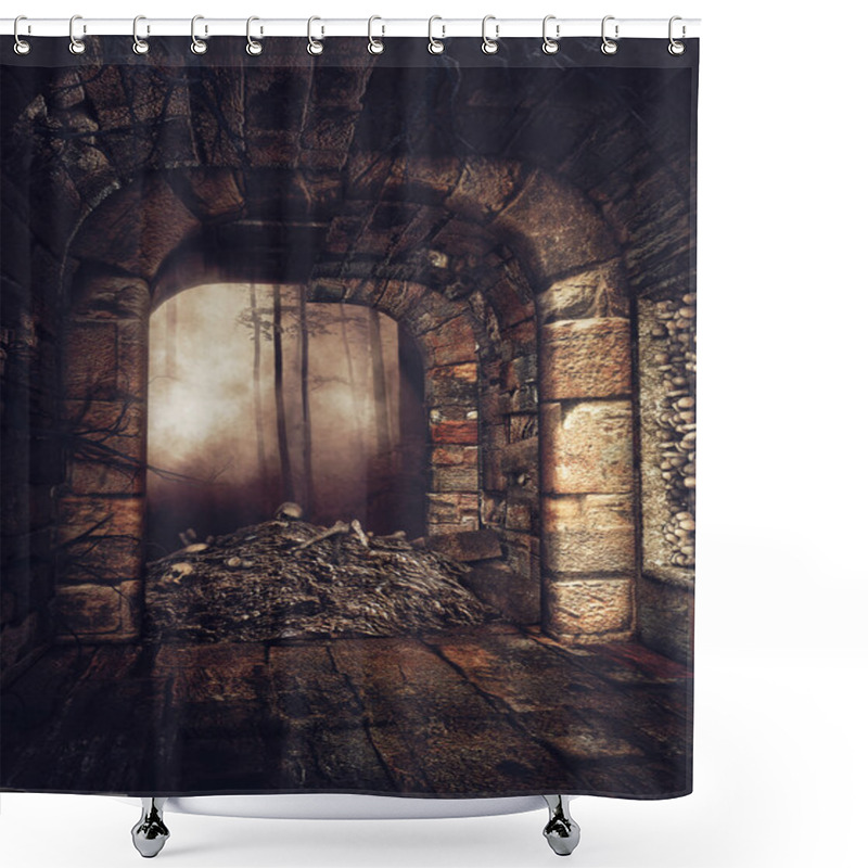 Personality  Old Crypt With A Pile Of Bones Shower Curtains