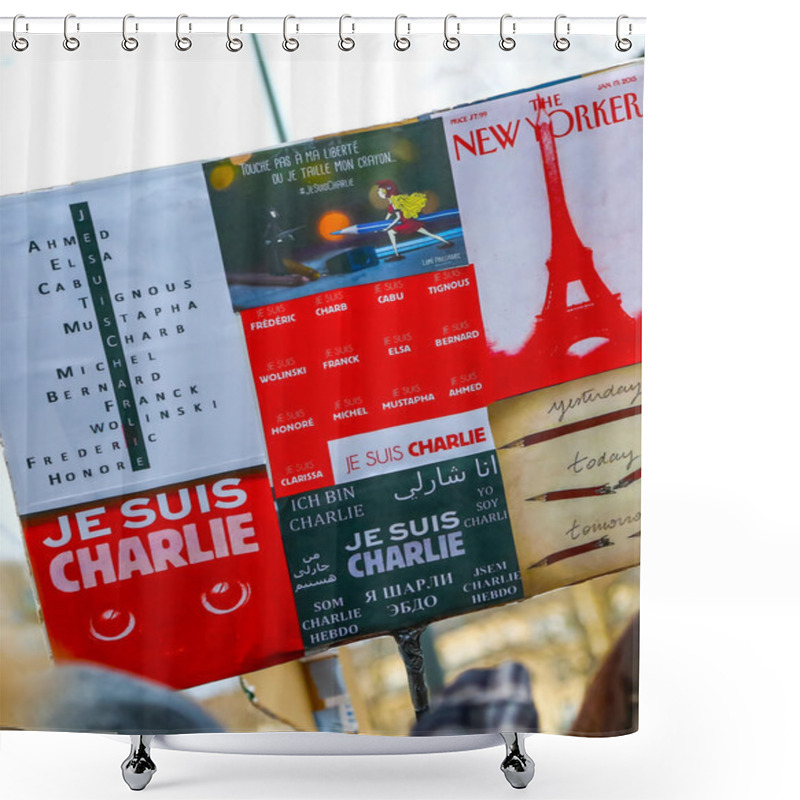 Personality  PARIS - France On 08 January 2015 : Peaceful Protest In Place De La Republique Shower Curtains