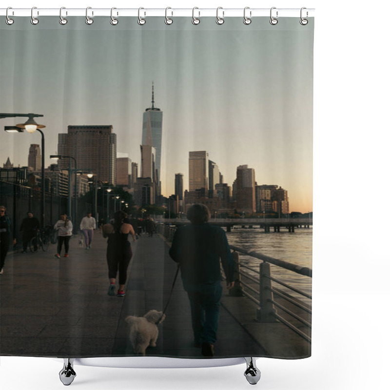 Personality  NEW YORK, USA - OCTOBER 11, 2022: People Walking On Street Near Hudson River In Evening  Shower Curtains