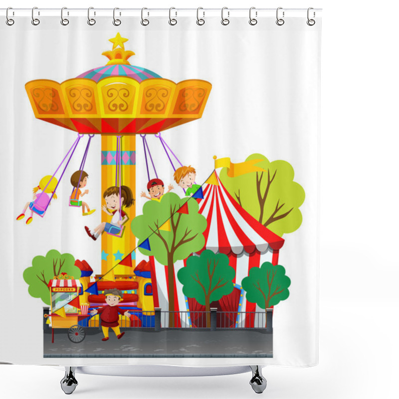 Personality  Swing Ride At The Theme Park Shower Curtains