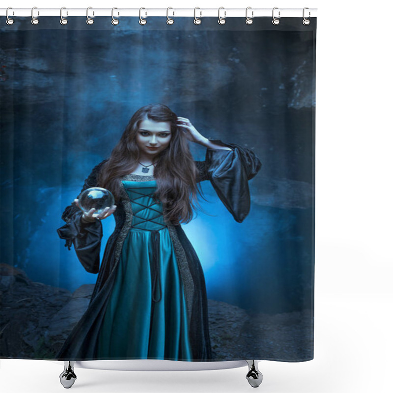 Personality  The Witch With Magic Ball In Her Hands Causes A Spirits Shower Curtains