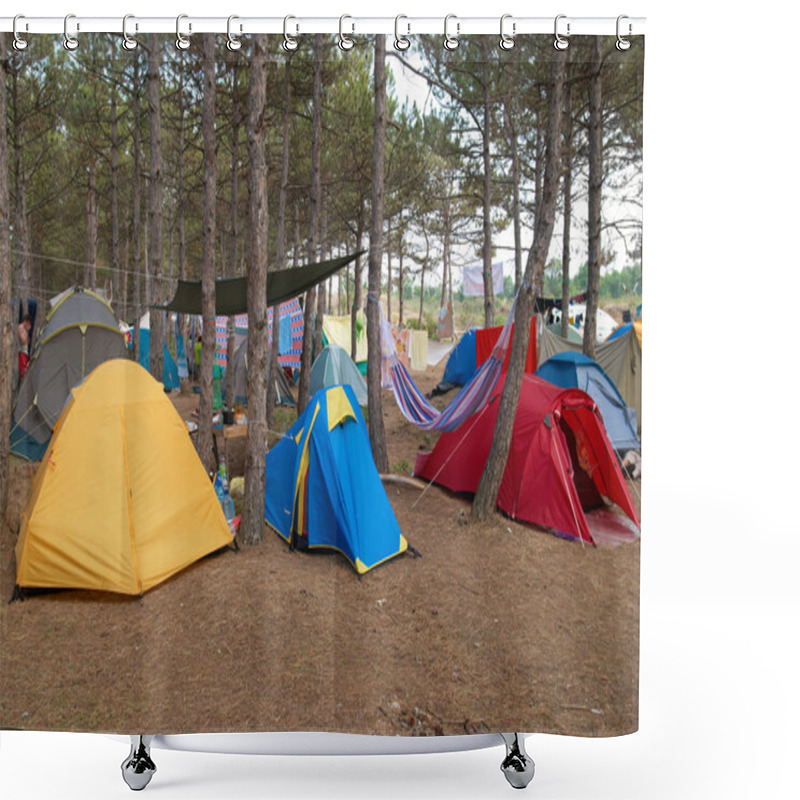 Personality  Campsite In The Forest Shower Curtains