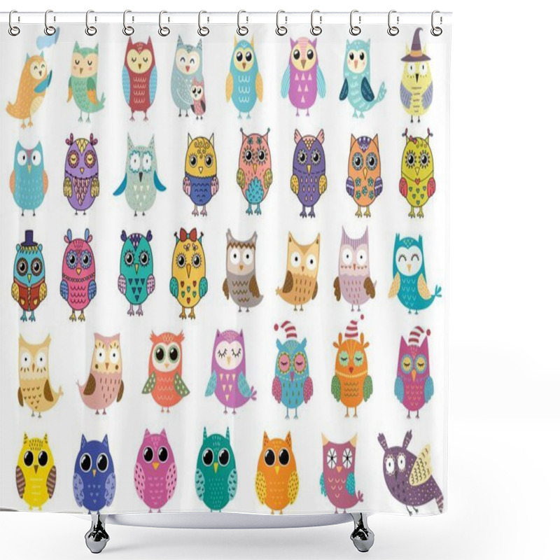 Personality  Big Collection Of Cute Owls. Clipart Bundle With Funny Birds Shower Curtains