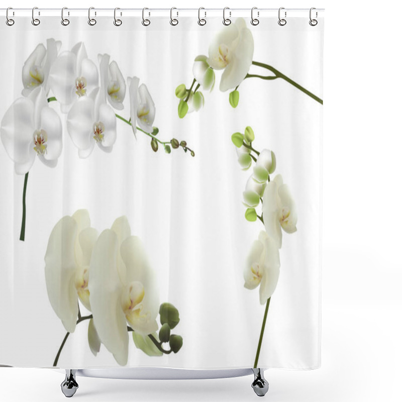 Personality  Illustration With Set Of Isolated White Large Orchid Flowers Shower Curtains