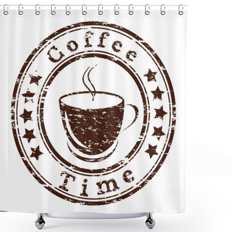 Personality  Vector Coffee Time Grunge Stamp With A Cup Shower Curtains