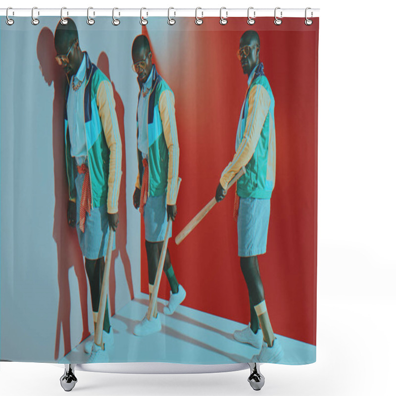 Personality  African American Man With Bat Shower Curtains