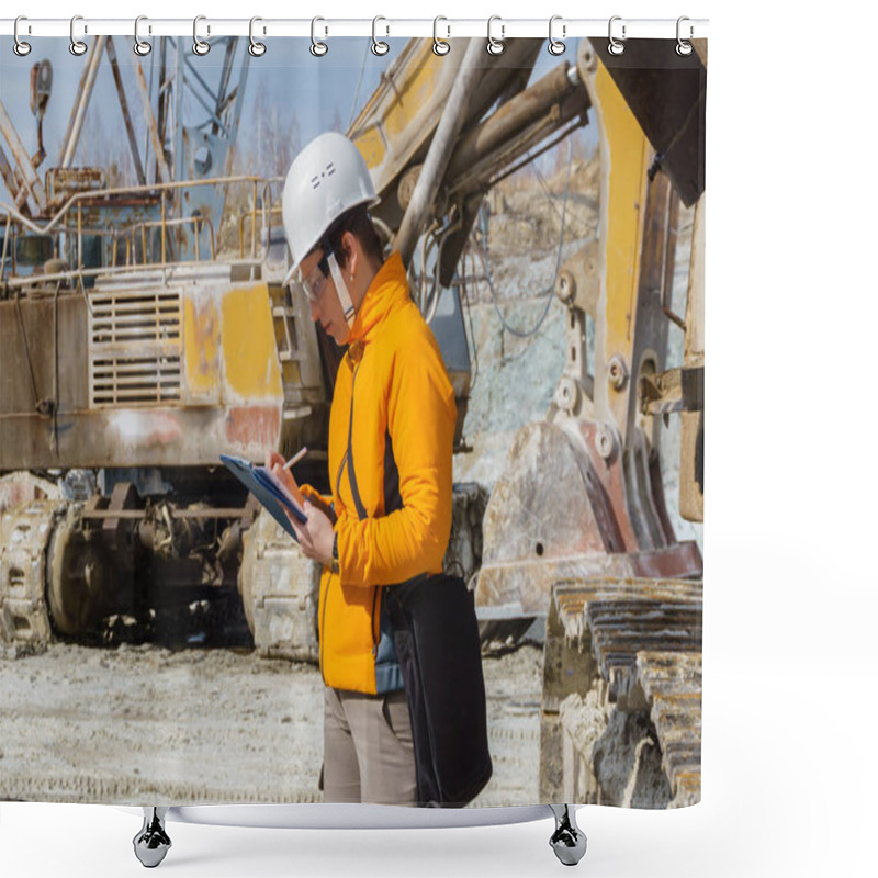 Personality  Female Geologist Or Mining Engineer At Work Shower Curtains