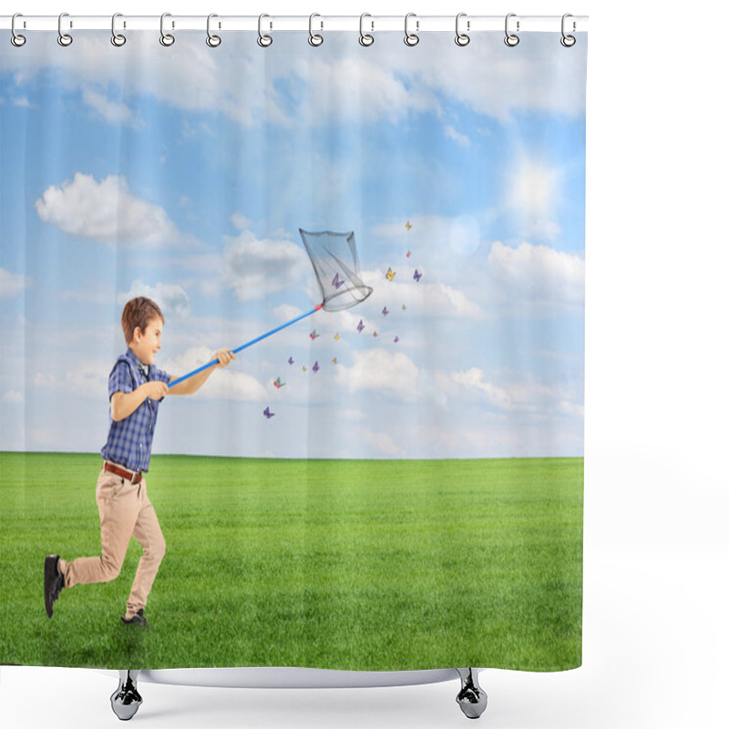 Personality  Child Catching Butterflies On Field Shower Curtains