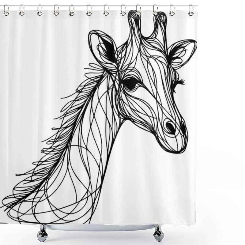 Personality  Artistic Line Drawing Of Rhinoceros With Detailed Horn And Patterned Skin Shower Curtains