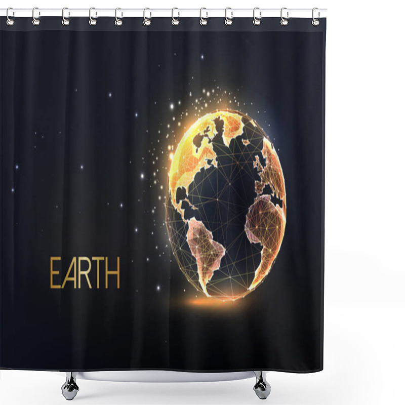 Personality  Concept Of Gold World Map, Planet Earth Globe In Futuristic Glowing Low Polygonal Style On Black Background. Modern Abstract Connection Design Vector Illustration. Shower Curtains