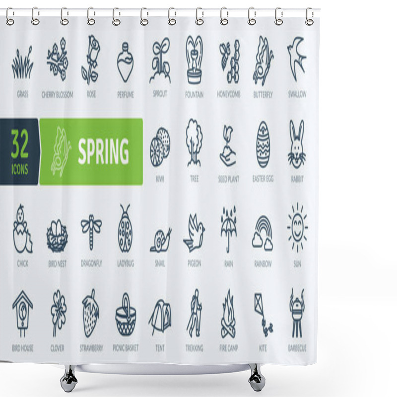 Personality  Spring Equipment Icons Pack. Thin Line Icons Set. Flaticon Collection Set. Simple Vector Icons Shower Curtains