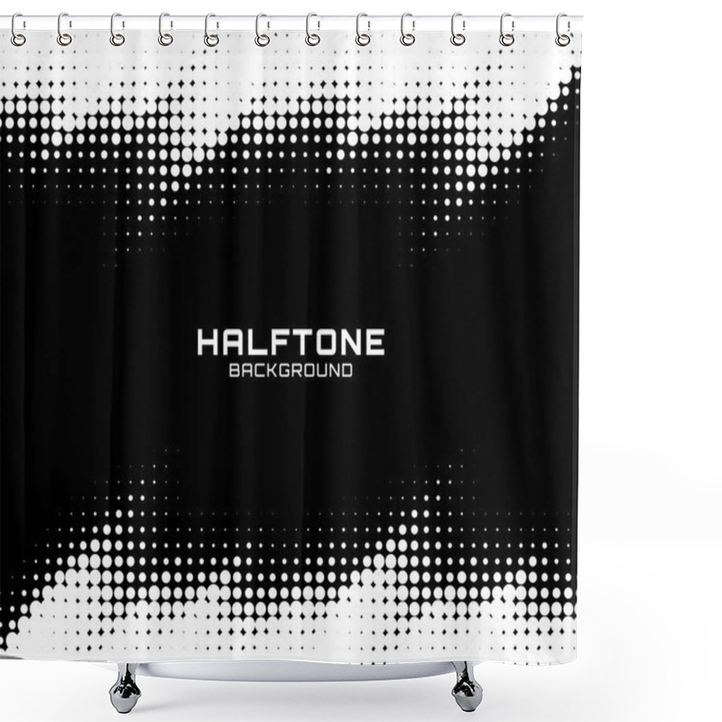 Personality  Halftone Dots Gradient Pattern Texture Horizontal Background. Frame Using Halftone Circle Zigzag Grunge Pattern For Design Of Posters, Flyers, Brochures, Covers. Vector Zigzag Spotted Illustration. Shower Curtains