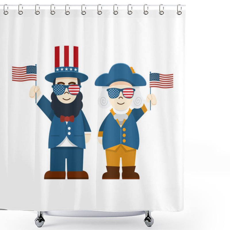 Personality  Flat Design, Cute Cartoon Abraham Lincoln And George Washington, President's Day  Shower Curtains