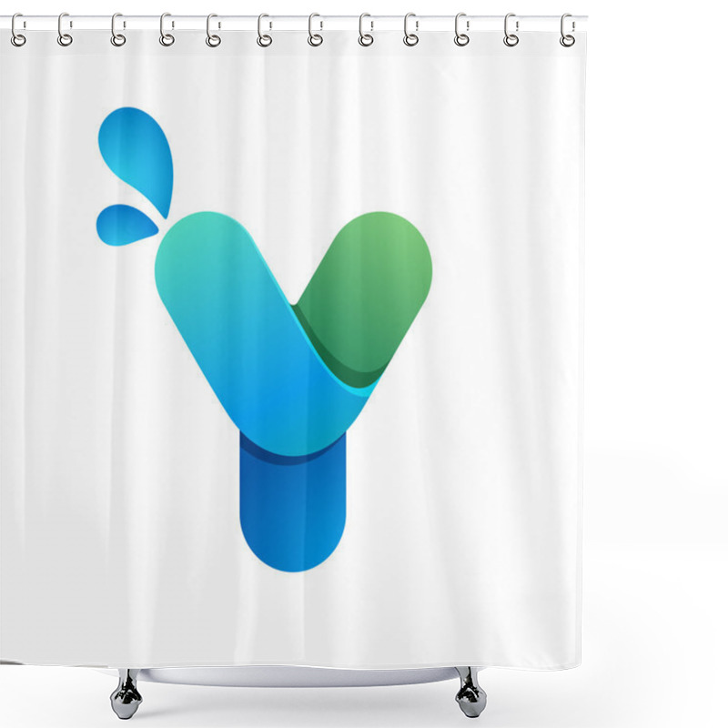 Personality  Y Letter With Water Waves And Drops. Shower Curtains