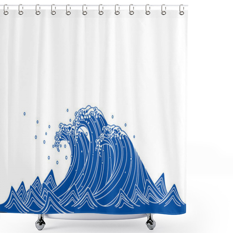 Personality  Blue Wave. Japanese Style Shower Curtains